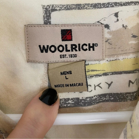Woolrich Moccasin Fish Frames Retro Button Down Shirt Mens Large Vintage Style - Picture 7 of 9